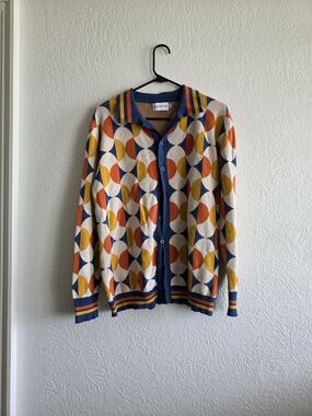 Geometric Pattern Button-Up Cardigan - Multicolor